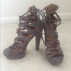 Grey Strappy Lace up Heels